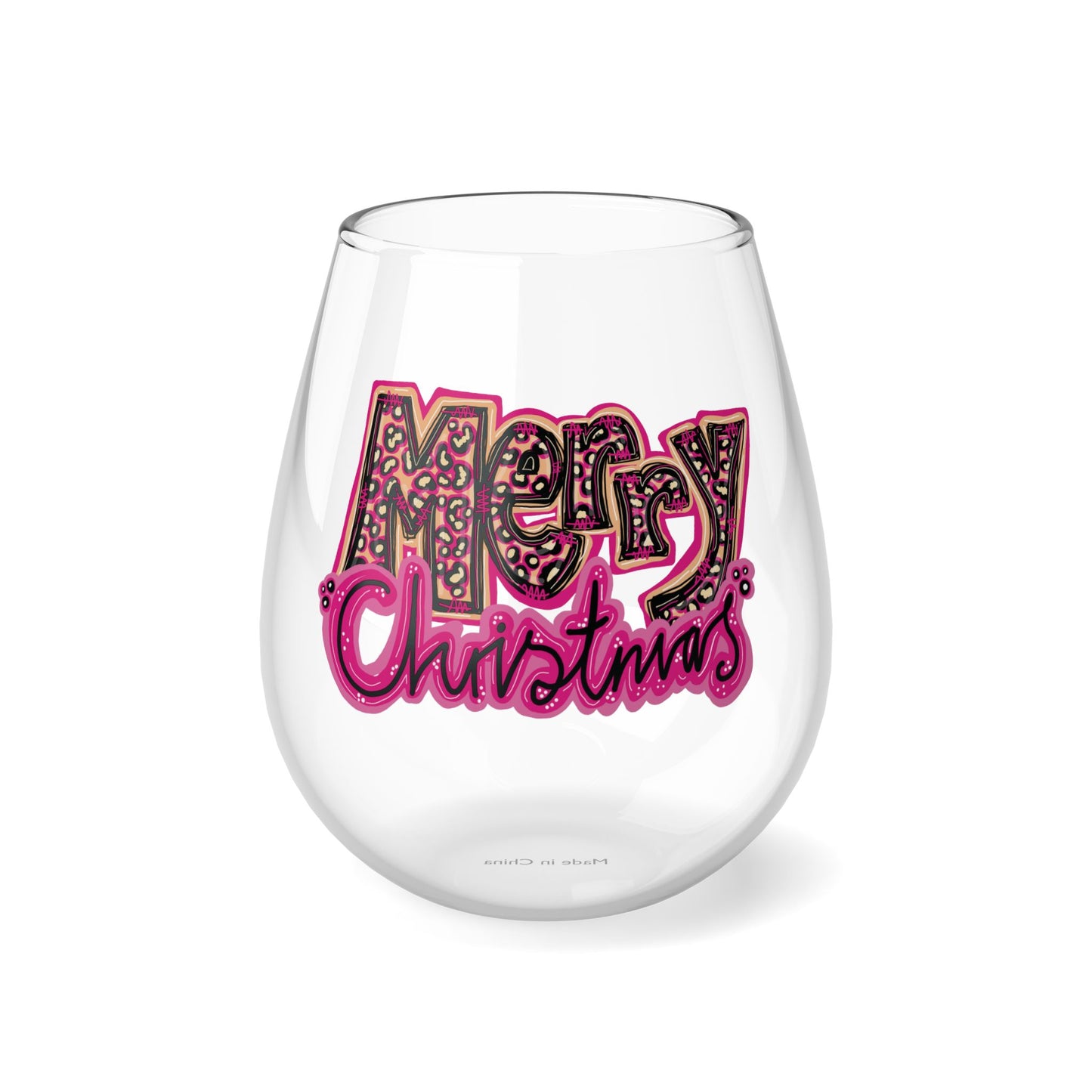 Pink Merry Christmas Wine Glass