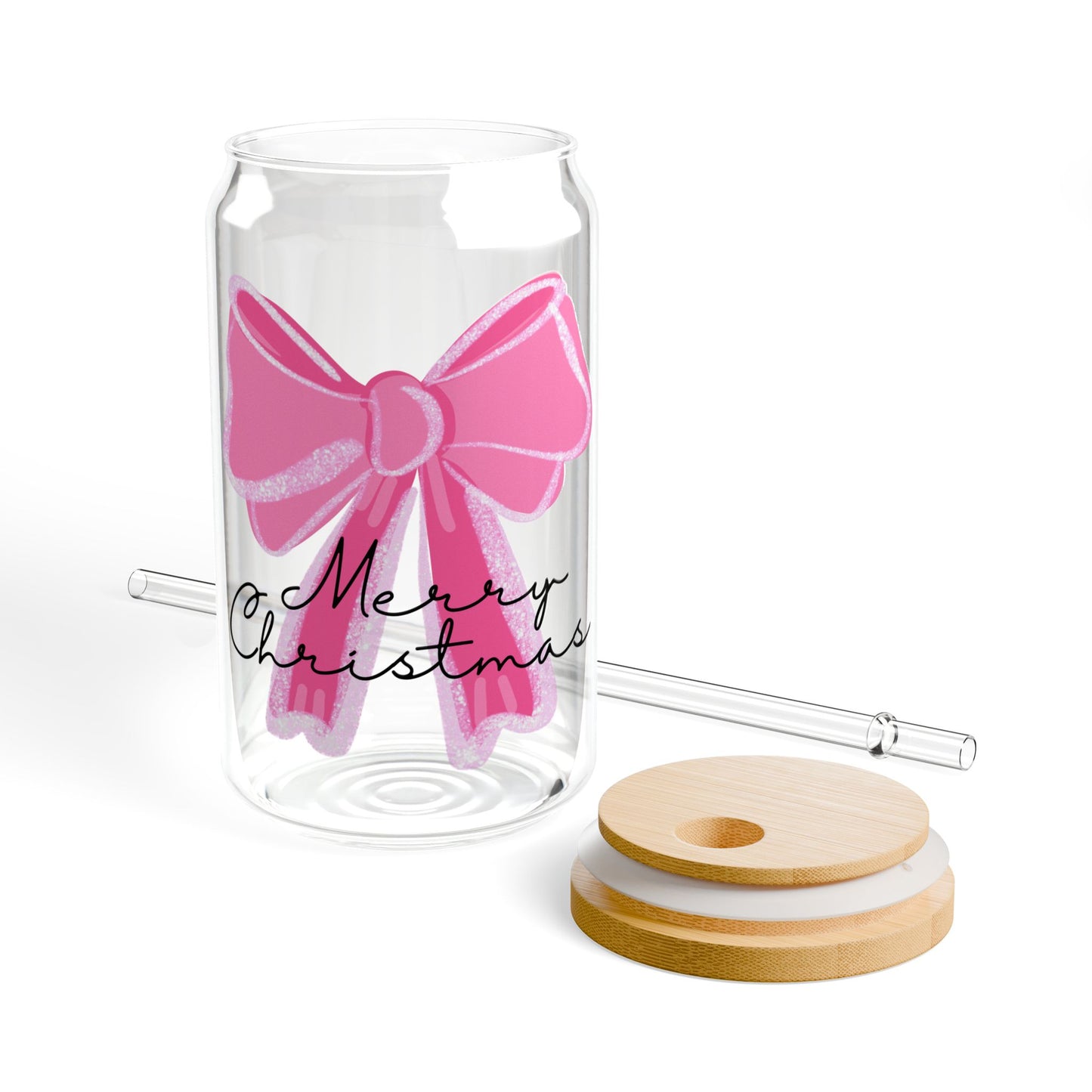 Pink Christmas Bow Glass Coffee Cup