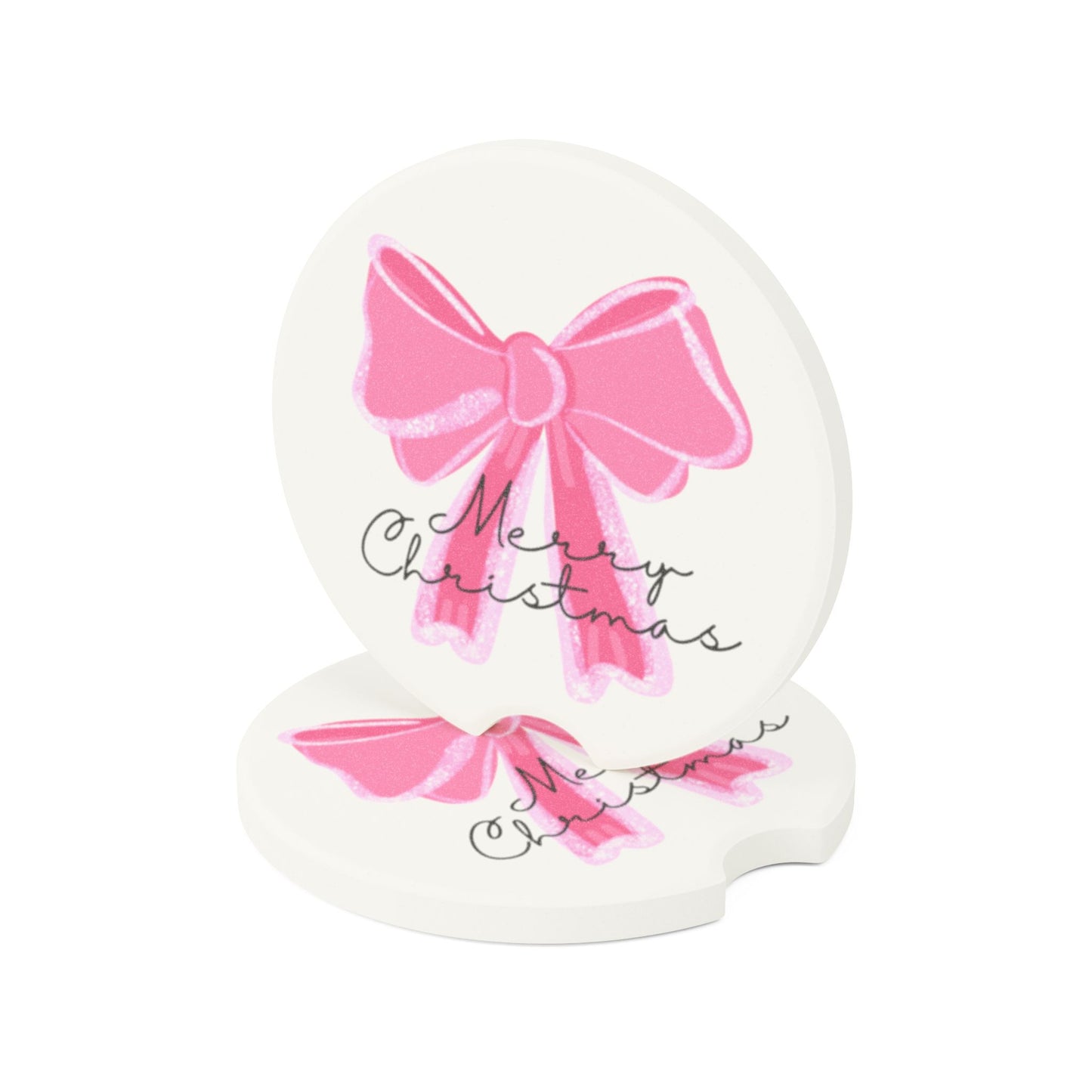 Pink Christmas Bow Car Coasters